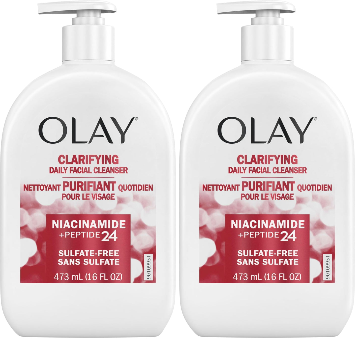 Olay Face Wash,Daily Facial Cleanser with Niacinamide,Peptides & Glycerin - Clarifying,Refreshes Skin Surface,Refines Appearance of Pores - Sulfate-Free,Paraben-Free,Oil-Free,16 Oz,(Pack of 2)