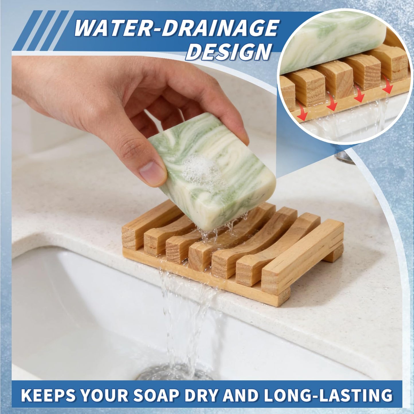 Soap Saver Compatible with Dr. Squatch, Set of 2 Wooden Soap Dish for Shower, with Self Draining, Extend Soap's Life and Keep Dry, Ideal for Bathroom, Bathtub and Shower, Charcoal and Wooden Color