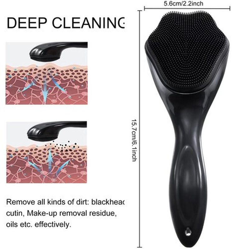 Silicone Face Scrubber Exfoliating Brush 2 Pack for Men, Beomeen Manual Handheld Facial Cleansing Brush Blackhead Scrubber, Soft Bristles Waterproof for Face Skincare, Black