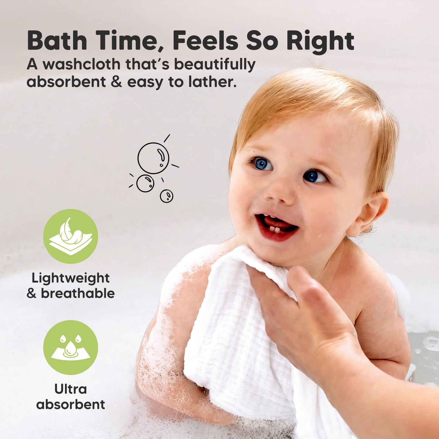 5-Pack Muslin Baby Washcloths for Newborn – 12x12" Soft Absorbent Organic Cotton Muslin Wash Cloths for Babies Girl, Boy, Infant, Toddlers, Kids Face Towel, Bath Essentials,Baby Burp Rags (Soft White)