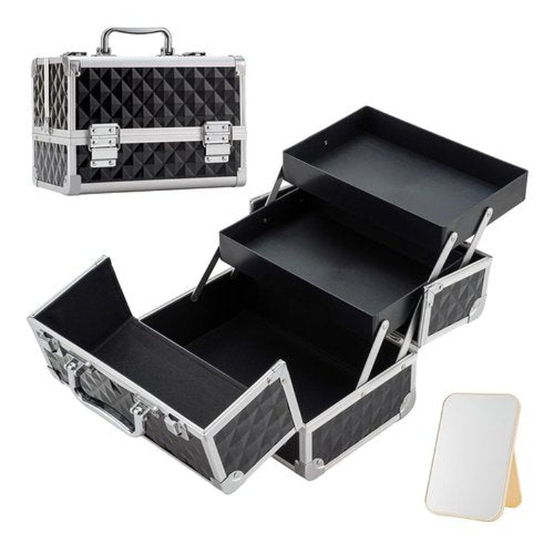 Leeora&Leekoo Makeup Train Case Cosmetic Box Portable Makeup Case Organizer 2 Trays Makeup Storage with Mirror for Cosmetologist Aesthetic Supplies Nail Tech Traveling Makeup Box (Watercube)