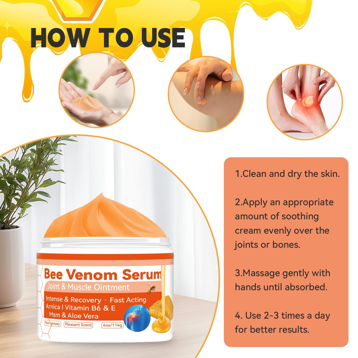 Cedonivor Bee Venom Joint and Bone Cream, Bee Venom Joint Relief Cream Joint Care for Knee, Neck, Back, Hands, Feet Moisturizer