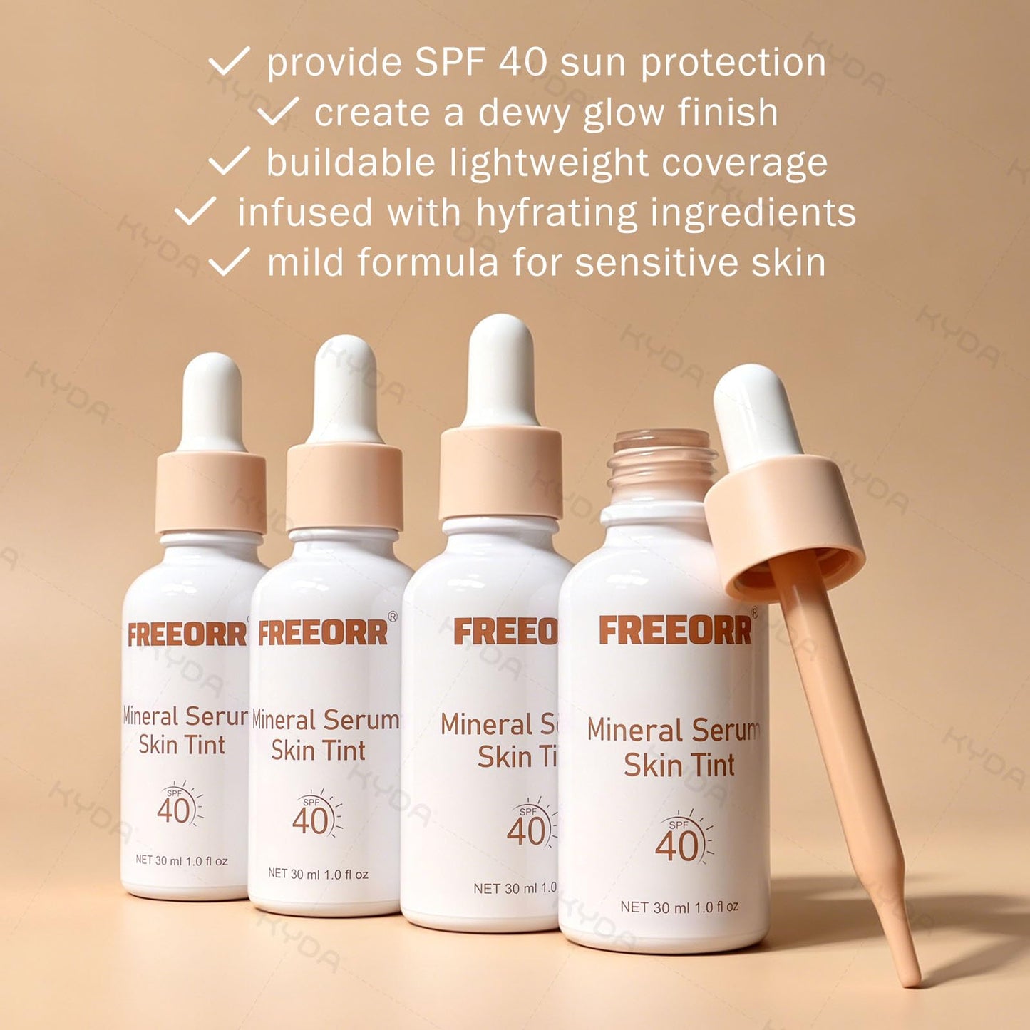 KYDA Serum Skin Tint with SPF 40, Tinted Serum Foundation Infused with Hyaluronic acid + Niacinamide, Hydrating, Smoothing and Refining Skin, Buildable Lightweight Dewy Cover, 1 Fl Oz, Natural Beige