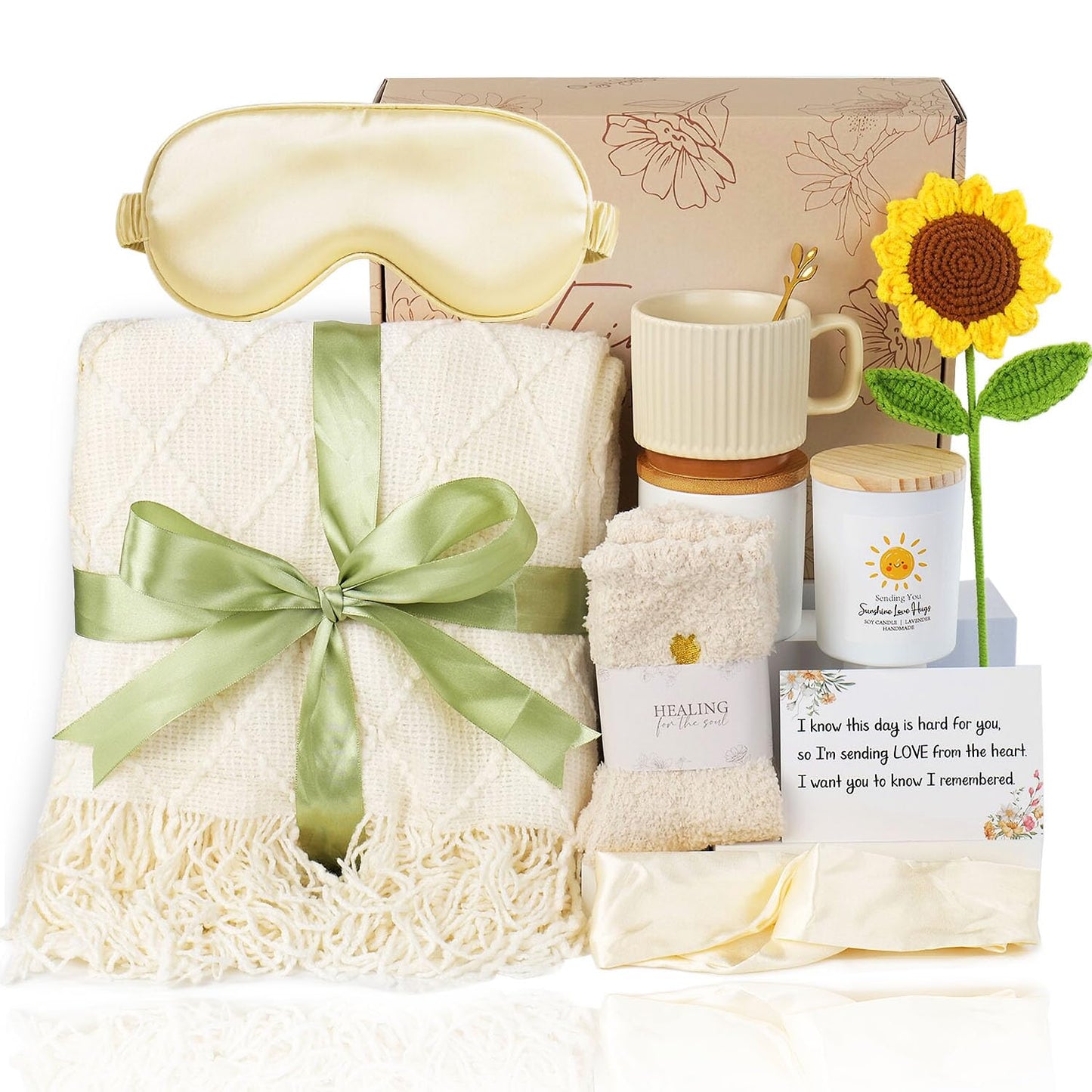 Mothers Day Thinking Of You Gifts For Women, Comfort Gifts, Get Well Soon Gift Baskets For Women, Sunflower Set, Self Care Package, Condolences Gift Basket For Loss, Feel Better, Relaxation, Sympathy