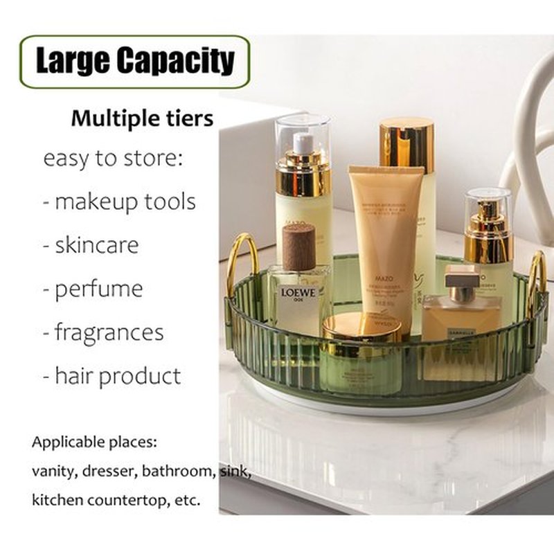 Zufudo Rotating Makeup Organizer 1 Tier Lazy Susan Trays Skincare Perfume Organizer for Bathroom Counter Vanity, Green Gold