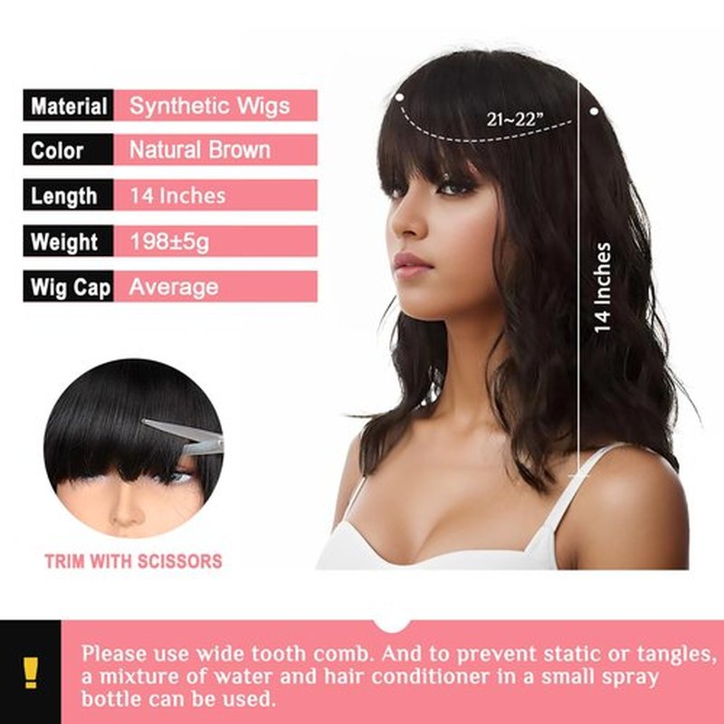 LINGDORA Brown Hair Wig Brunette Wigs for Women Natural Short Wig With Bangs Heat Resistant Synthetic Bang Wig for Daily Party Cosplay (Natural Brown)