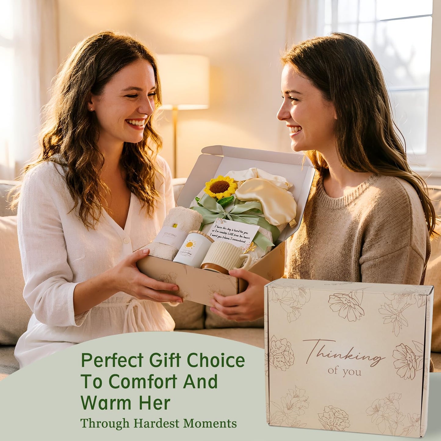 Mothers Day Thinking Of You Gifts For Women, Comfort Gifts, Get Well Soon Gift Baskets For Women, Sunflower Set, Self Care Package, Condolences Gift Basket For Loss, Feel Better, Relaxation, Sympathy