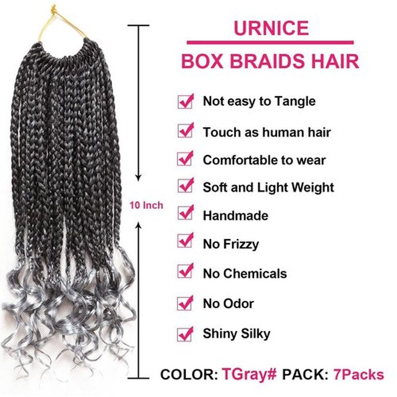 7 Packs Goddess Box Braids Crochet Hair 10 Inch Crochet Braids with Curly Ends Bohemian Crochet Hair Hair for Black Women (10 Inch 7Pack, Tgray)