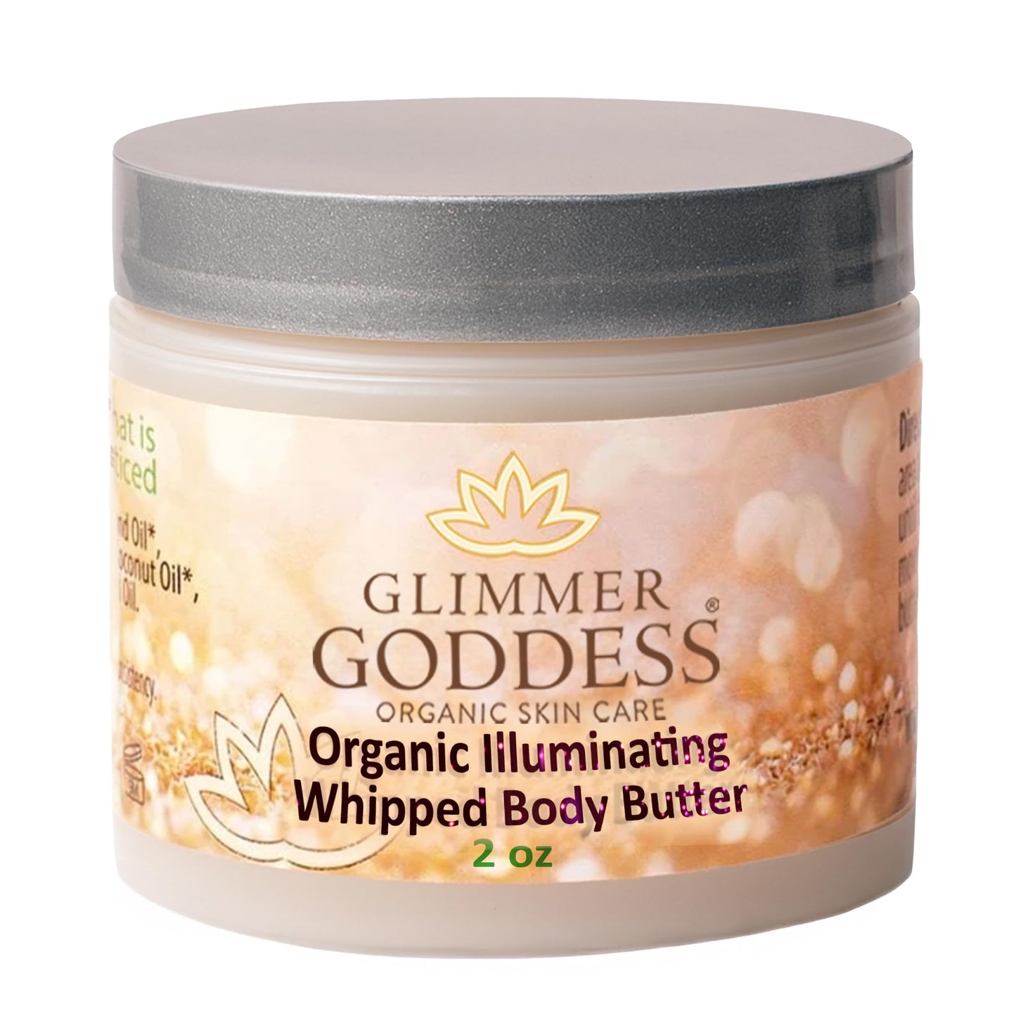 Glimmer Goddess Shimmer Body Butter with Organic Whipped Shea Butter for Hydration, Moisturizing & Silky Natural Glow - Diamond Sexy, 2 oz