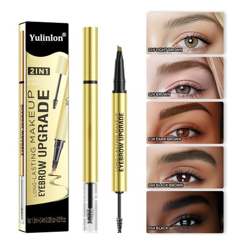 2 in 1 Long-Lasting Eyebrow Pencil and Brow Up-Grade Gel, Light Brown and Brown Shades (2#Brown)