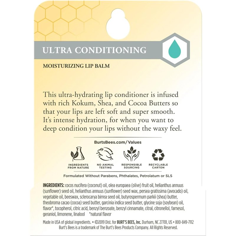 Burt's Bees Lip Balm - Ultra Conditioning Kokum Butter | 0.15 oz (Pack of 5)