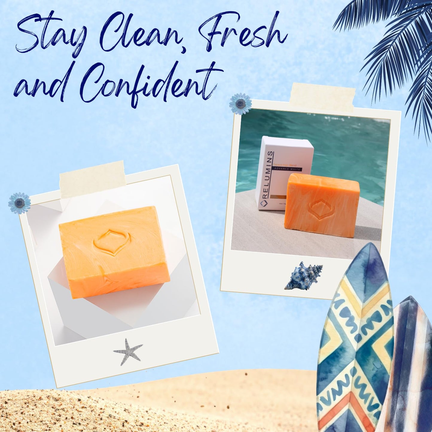 Relumins Triple Glow Bar Soap, Professional Spa Formula – Cleansing Plant-Based Skincare with Exfoliation and Skin-Smoothing Benefits, Rich Lather, for a Glowing Summer Skin – 135g x 5 Bars