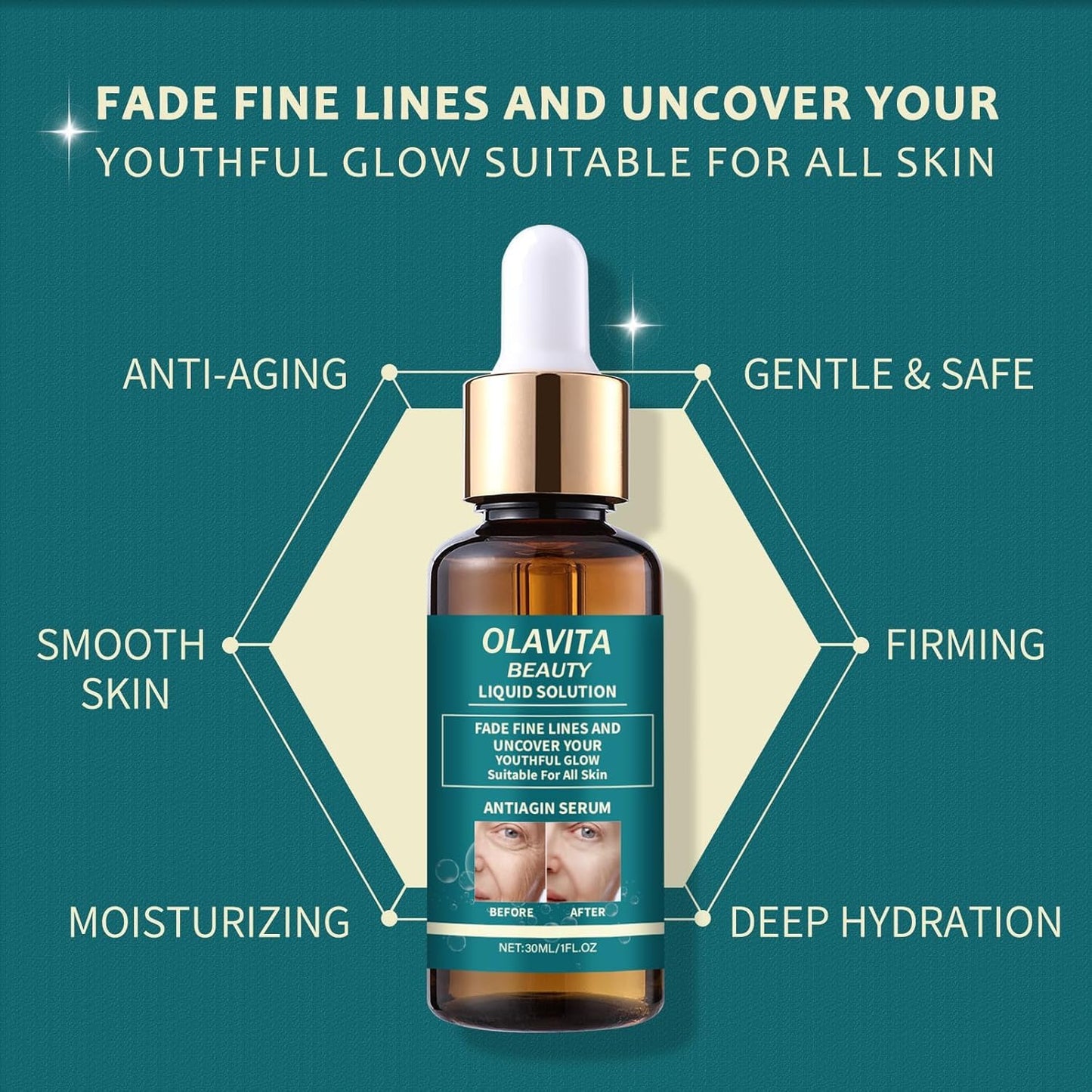 Original OLAVITA Facial Serum, Olavita Liquid Solution Anti Aging Serum, Vitamin C & E Serum, Promotes Skin Collagen Production, smoothes wrinkles and fine lines