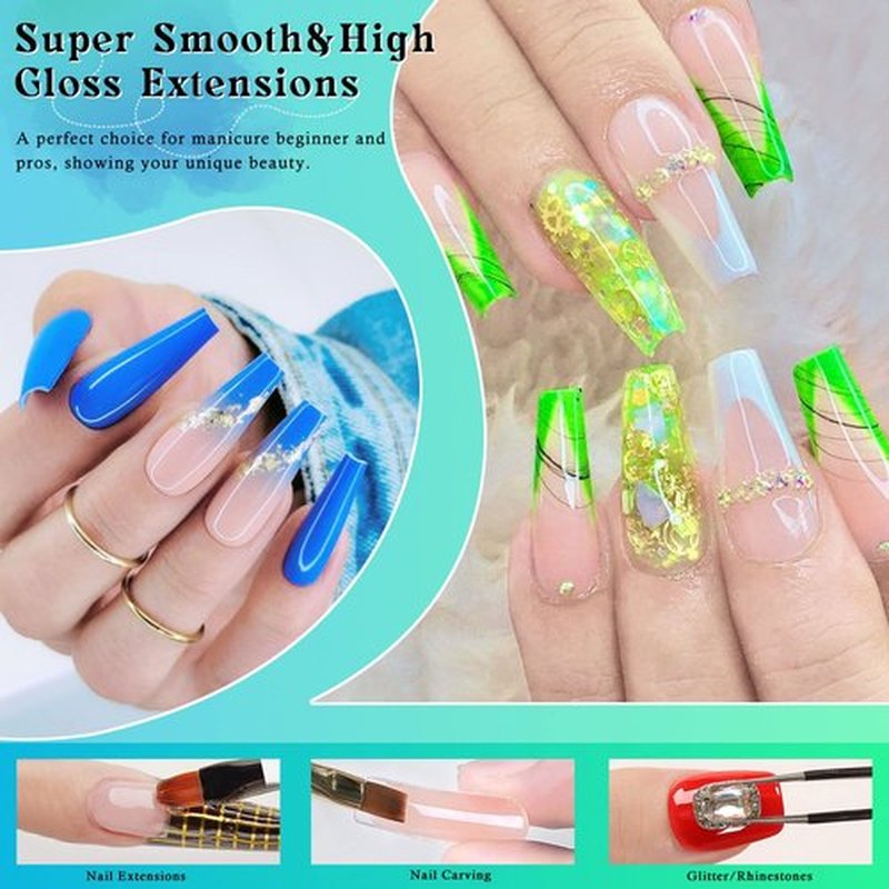 Arousar Poly Nail Gel Set, 8 Colors White Green Blue Nail Extension Gel for Beginners Professional, Builder Nail Gel Mother's Day Spring Summer DIY Design Nail Art Salon at Home