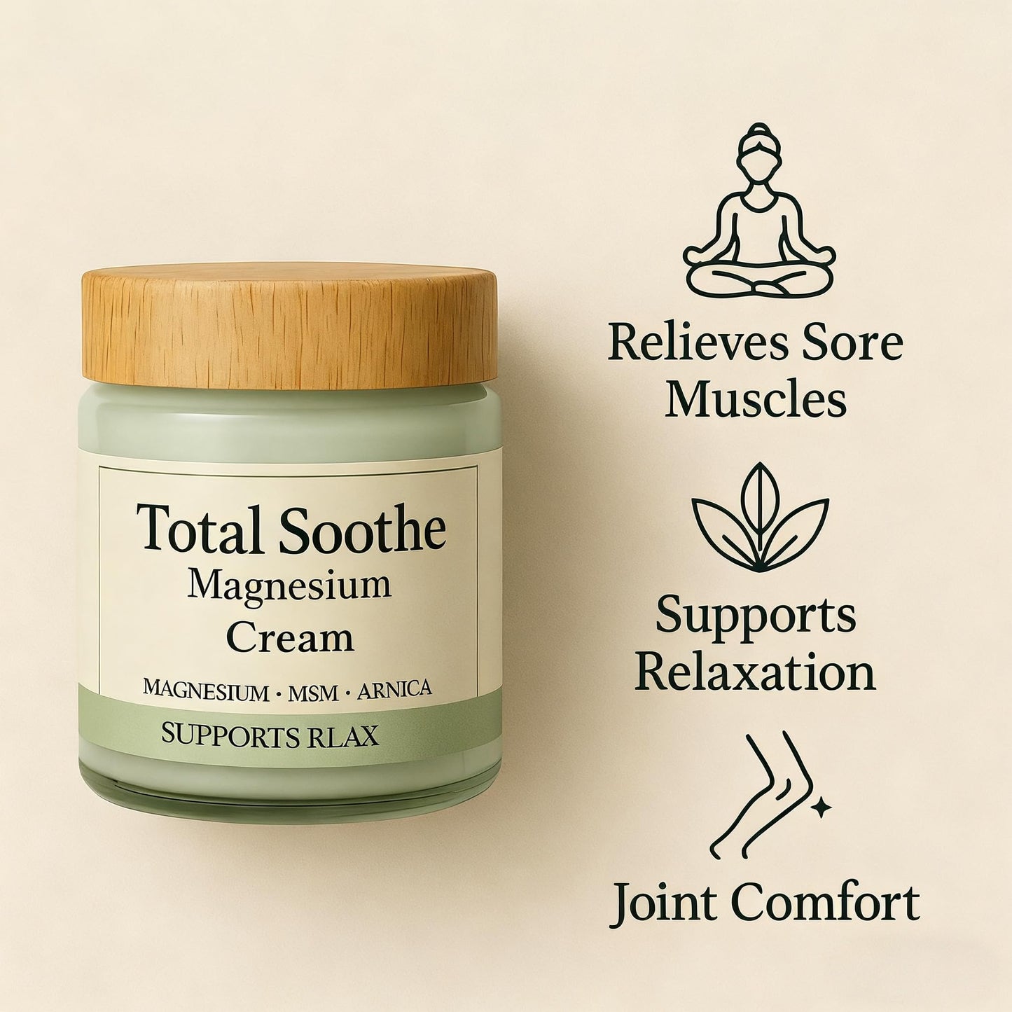 KBSBUBB Total Soothe Magnesium Cream - Joint Relief Cream with Mineral Delivery Formula, MSM & Arnica – Fast Absorbing, Non-Greasy Topical for Everyday Joint & Muscle Comfort
