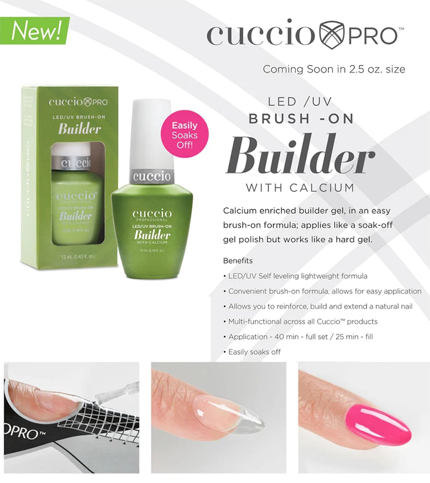 Cuccio Pro Brush-On Builder Gel with Calcium - LED and UV Self-Leveling Lightweight Formula - Soak-Off Gel with Hard Gel Strength - Chip-Resistant - Clear - 4 oz (118mL)