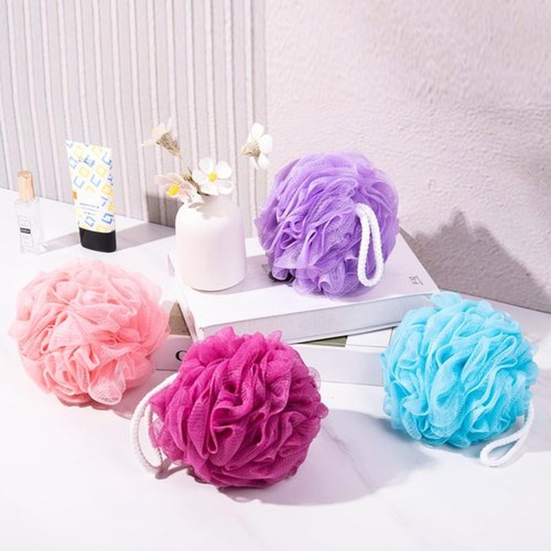 MTDLYICE Loofah Sponge 75g 4 Pack, Bath Sponge Soft Mesh Shower Puff Loofah for Women, Exfoliating Body Scrubber, lufas for Women, Shower Accessories (Purple Red Pink Blue)