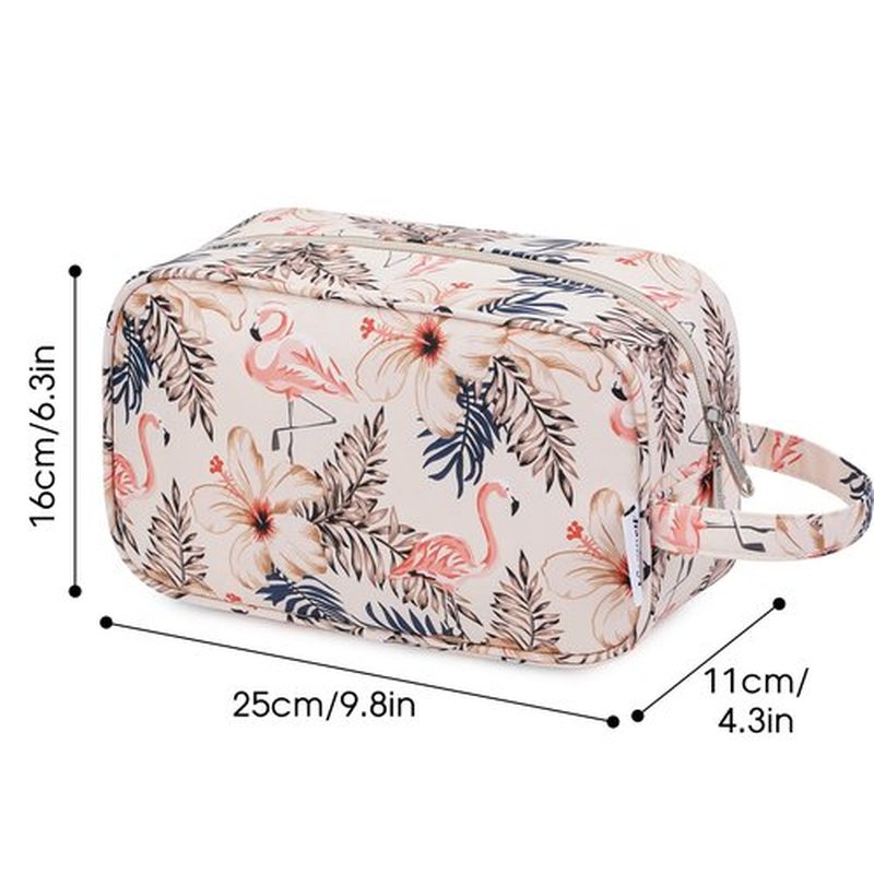 Narwey Travel Toiletry Bag for Women Traveling Dopp Kit Makeup Bag Organizer for Toiletries Accessories Cosmetics (Beige Flamingo)