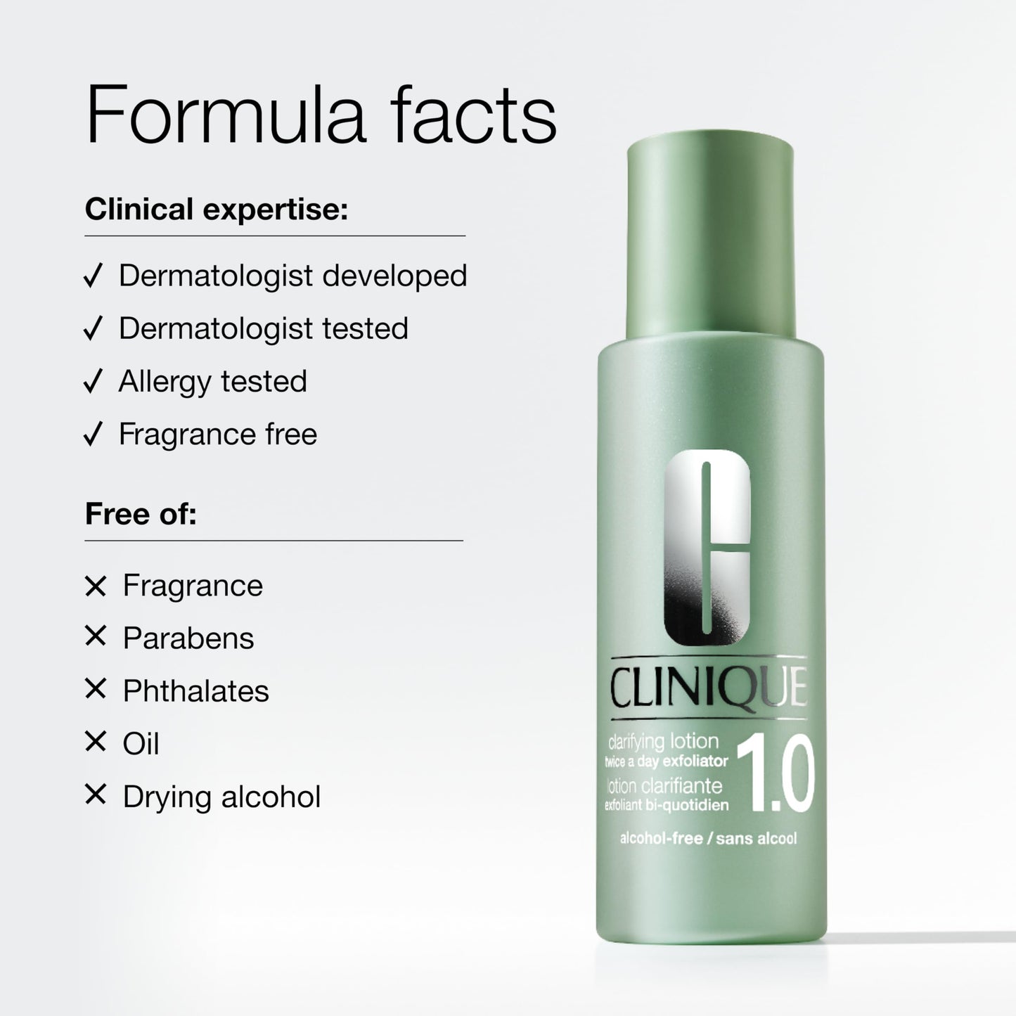 Clinique Clarifying Lotion 1.0 | Gentle Exfoliator For Sensitive Skin | Face Toner With Witch Hazel + Salicylic Acid | Alcohol Free | Step 2 in 3-Step Skin Care Routine, 13.5 Fl Oz