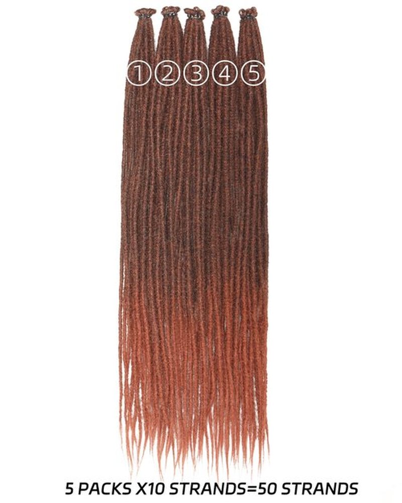 MISS SULA 24 Inch Single Ended Dreadlock Extensions for Women(0.6 cmWidth,50 Strands,Omber Ginger),Faux Locs Crochet Hair,Soft Synthetic Loc Extensions(24"-5 Packs,T350)