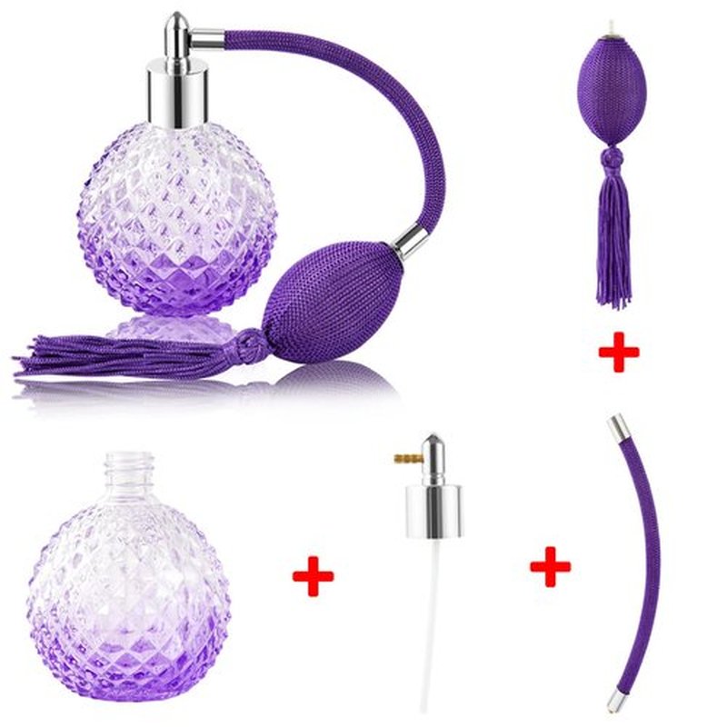 Lamoutor Vintage Perfume Spray Bottle 100ml Vintage Refillable Perfume Bottle with Long Tassel Purple
