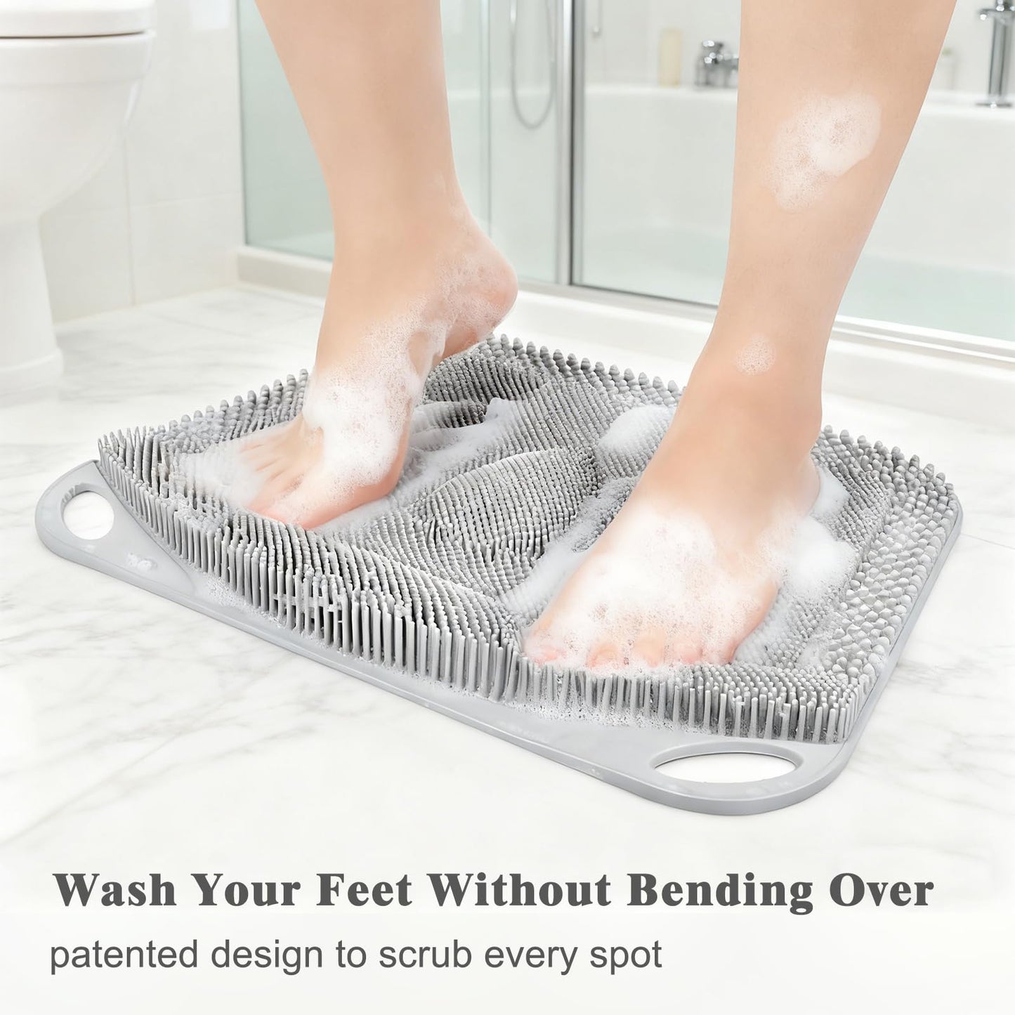 FREATECH Silicone Shower Foot Scrubber Mat 17.3" x 13", Large Foot Cleaner Brush to Clean, Exfoliate and Massage Feet Without Bending Over, Improve Foot Appearance and Overall Health, Grey