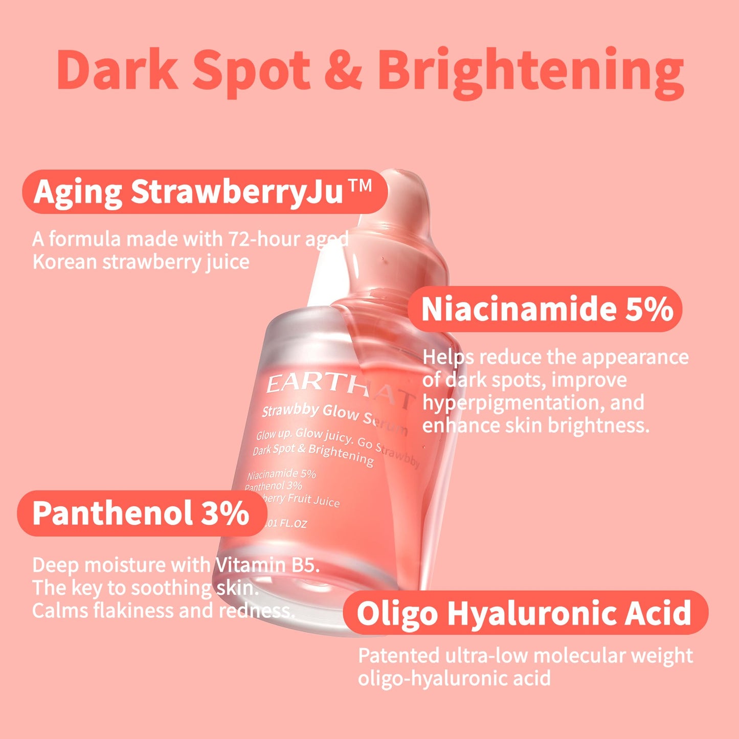 EARTHAT Glow Serum with Niacinamide 5% & Panthenol 3%, Brightening & Hydrating Face Serum for Radiant Skin, Korean Skincare with Fermented Strawberry & Centella Asiatica, 1.01 fl oz