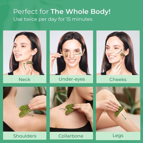 PLANTIFIQUE Jade Roller for Face and Gua Sha Facial Tools - Includes Real Jade Roller and Gua Sha Set - Certified Face Roller and GuaSha for Your Skin Care Routine