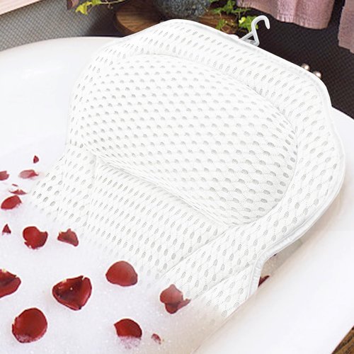 Bath Pillow Luxury Bathtub Pillow, 4D Bath Tub Pillows for Head, Neck and Back Support, Tub Pillow for Bathtub with 6 Non-Slip Suction Cups, Relaxing Bath Accessories Spa Gifts