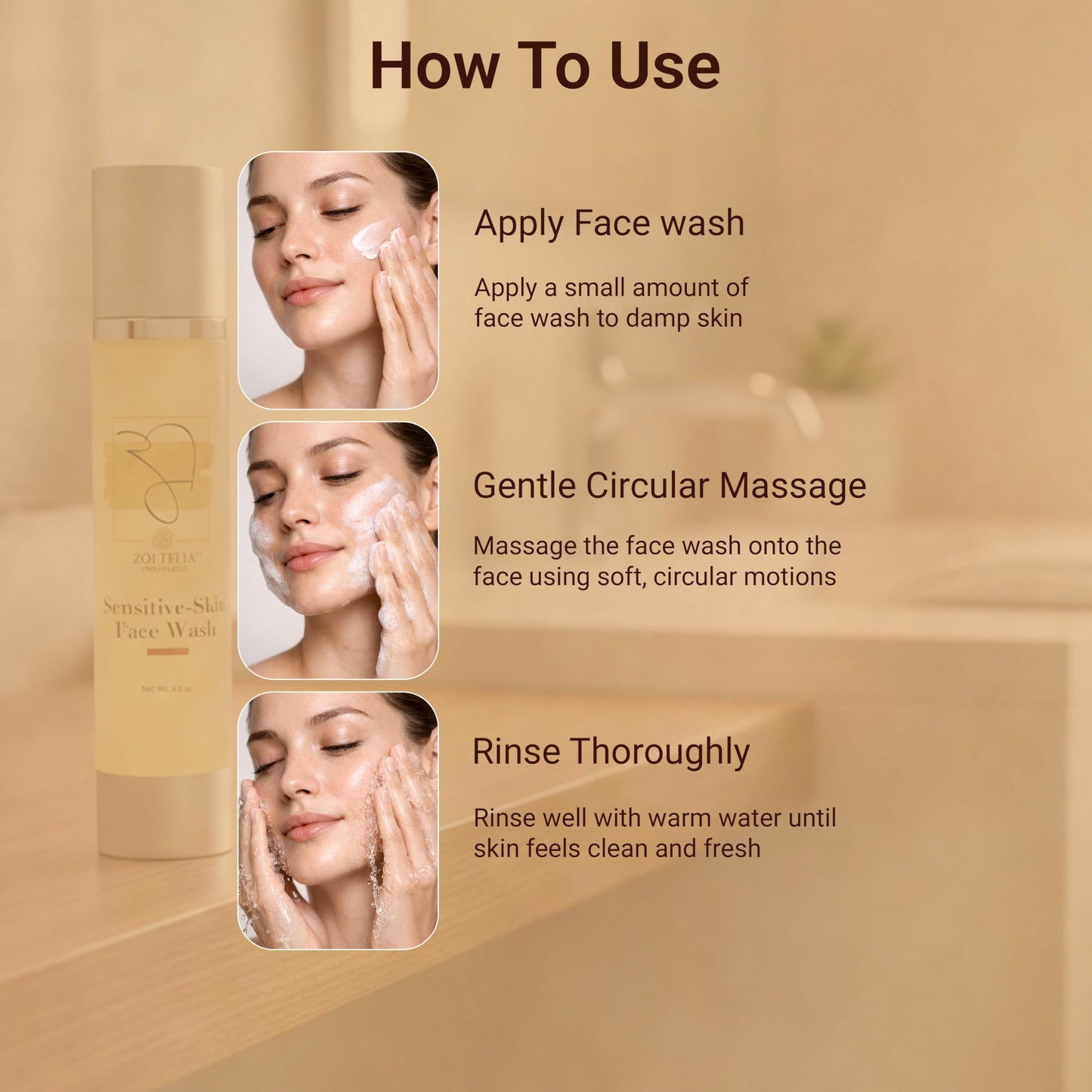 Zoi Teli'a Sensitive Skin Face Wash with Aloe Vera, Burdock Root and Botanical Oils, Fragrance Free Gentle Facial Cleanser Formula for Daily Use - Made in USA - 120ml - Clear