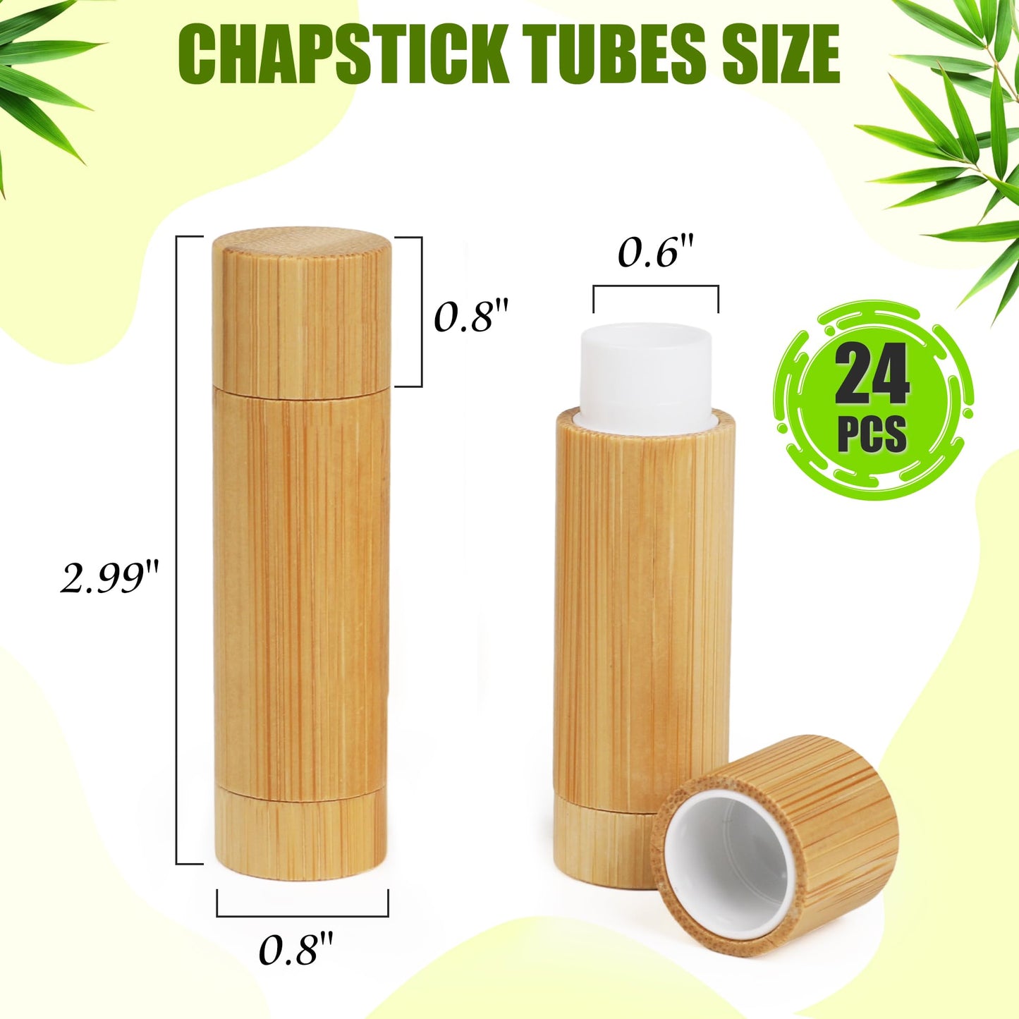 Starry 24Pcs Bamboo Empty Lipstick Tubes, 5g Refillable Lip Balm Tube Containers with Clear PP Plastic Inner Cosmetic Samples Lip Gloss Chapstick Deodorant for Women Girls DIY