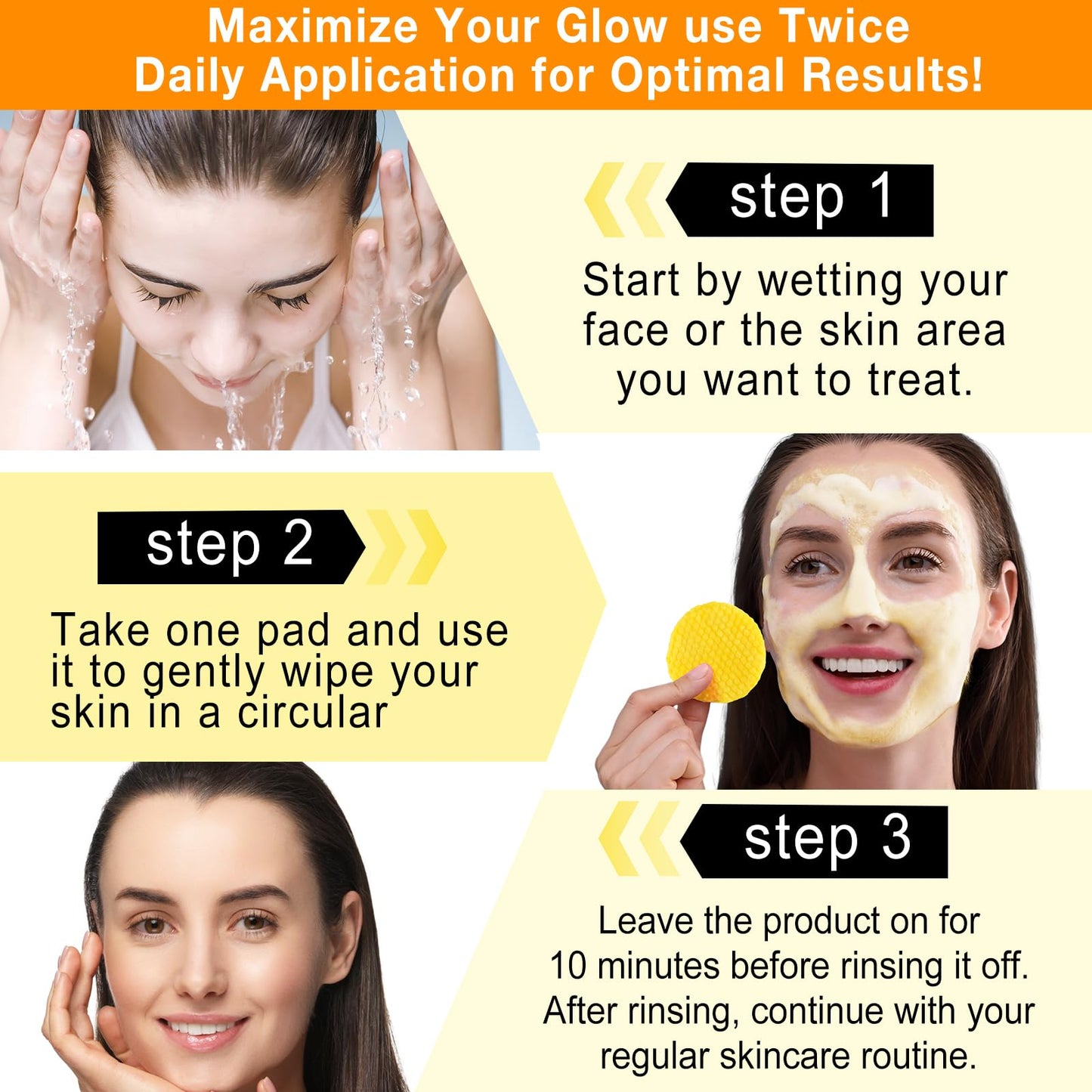 Turmeric Kojic Acid Vitamin C Exfoliating Pads - 50 Count for Oil Control, Hydration & Dullness Reduction - Face & Body Cleansing Pads