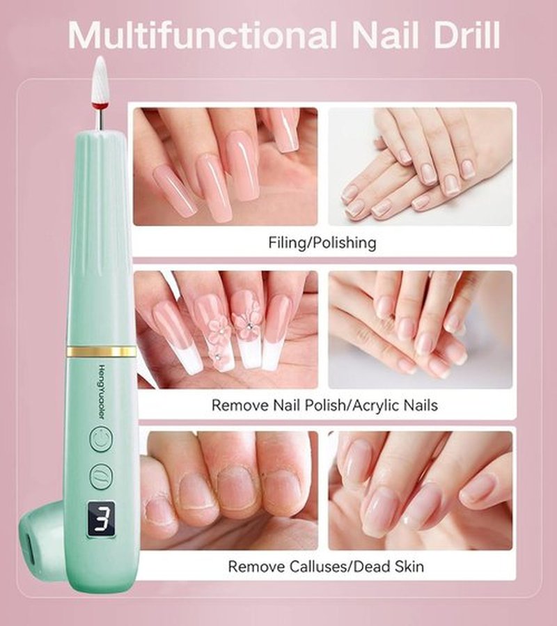 HengYuaoler Electric Nail Drill Machine File Efile Set for Acrylic Gel Nails Portable Nail Drill Machine Kit Rechargeable Pedicure Tools for Hand Feet Manicure Pedicure Tools Polishing Set(Blue)