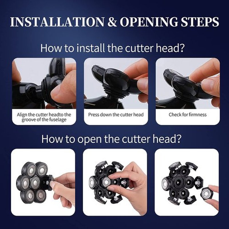 Roziapro Upgrade 7D Freedom Head Shaver Replacement Blades Electric Shaver Replacement Head Shavers for Bald Men Replaceable Head Waterproof Blades for Men 5 in 1 Bald Head Replacement Blades (Gray)