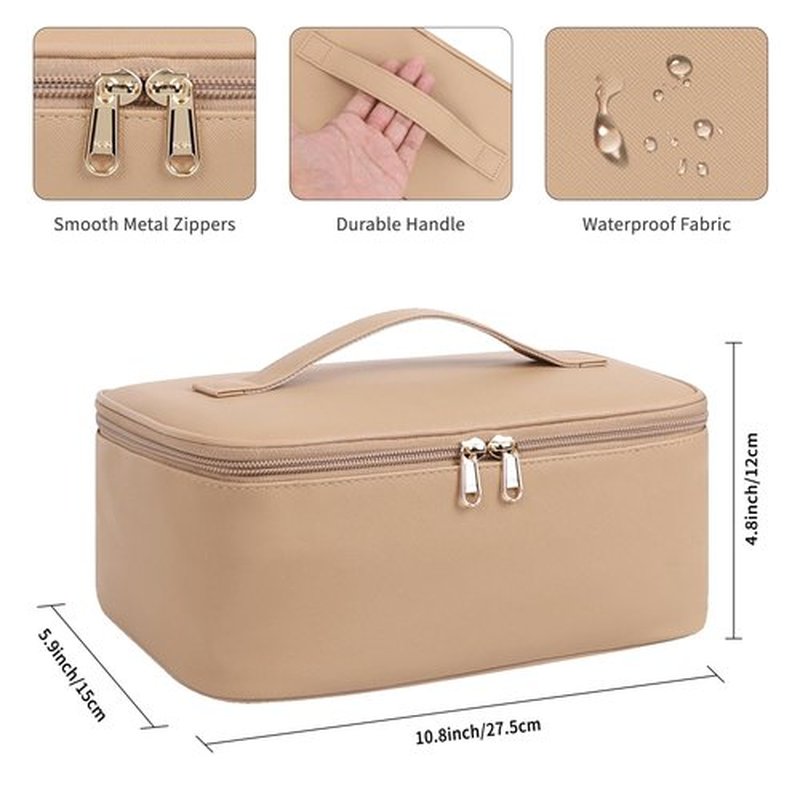 OCHEAL Makeup Bag, Travel Makeup Bag Waterproof Cosmetics Organizer Make Up Bag Case,Toiletry Bag for Women,Large Capacity for Girls Daily Use Dorm Room Storage with Dividers -Beige Apricot
