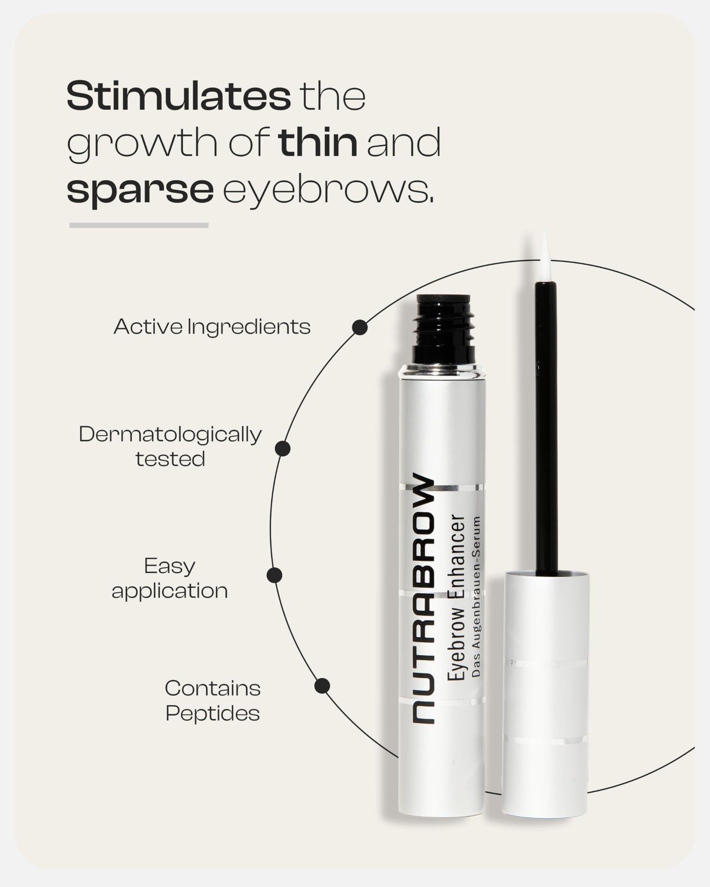 Nutracosmetic NutraBrow Eyebrow Enhancer - Eyebrow Growth Serum for Thicker Brows in 8-12 Weeks I Eyebrow Serum to Grow Brows I Made in Germany I 3ml