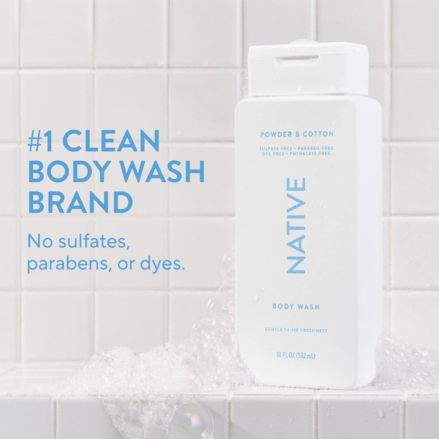 Native Body Wash Contains Naturally Derived Ingredients | For Women & Men, Sulfate, Paraben, & Dye Free Leaving Skin Soft and Hydrated |Powder & Cotton 18 oz