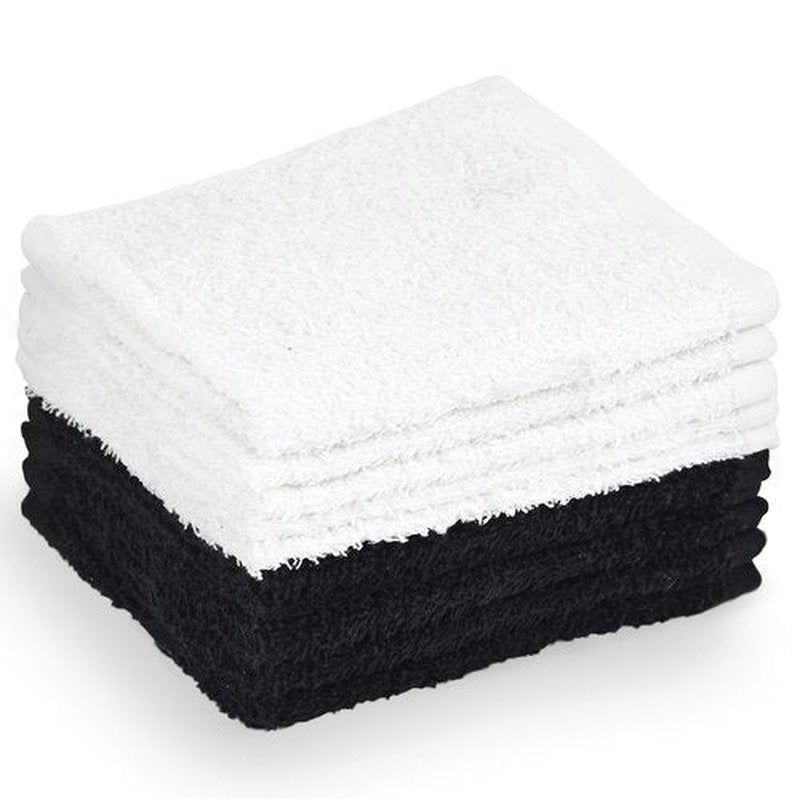 Crystal Ridge 100% Cotton Premium Wash Cloths, 12"x12", 10 Pack, Soft Feel, Absorbent Multipurpose Towels for Bathroom, Kitchen and Gym. Face & Body Washcloths, Bar Towels (10, White/Black)