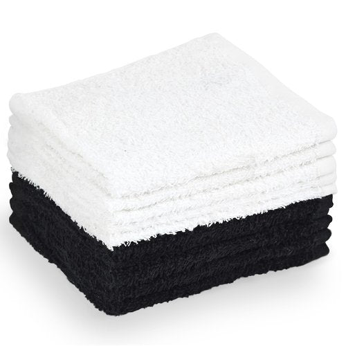 Crystal Ridge 100% Cotton Premium Wash Cloths, 12"x12", 10 Pack, Soft Feel, Absorbent Multipurpose Towels for Bathroom, Kitchen and Gym. Face & Body Washcloths, Bar Towels (10, White/Black)