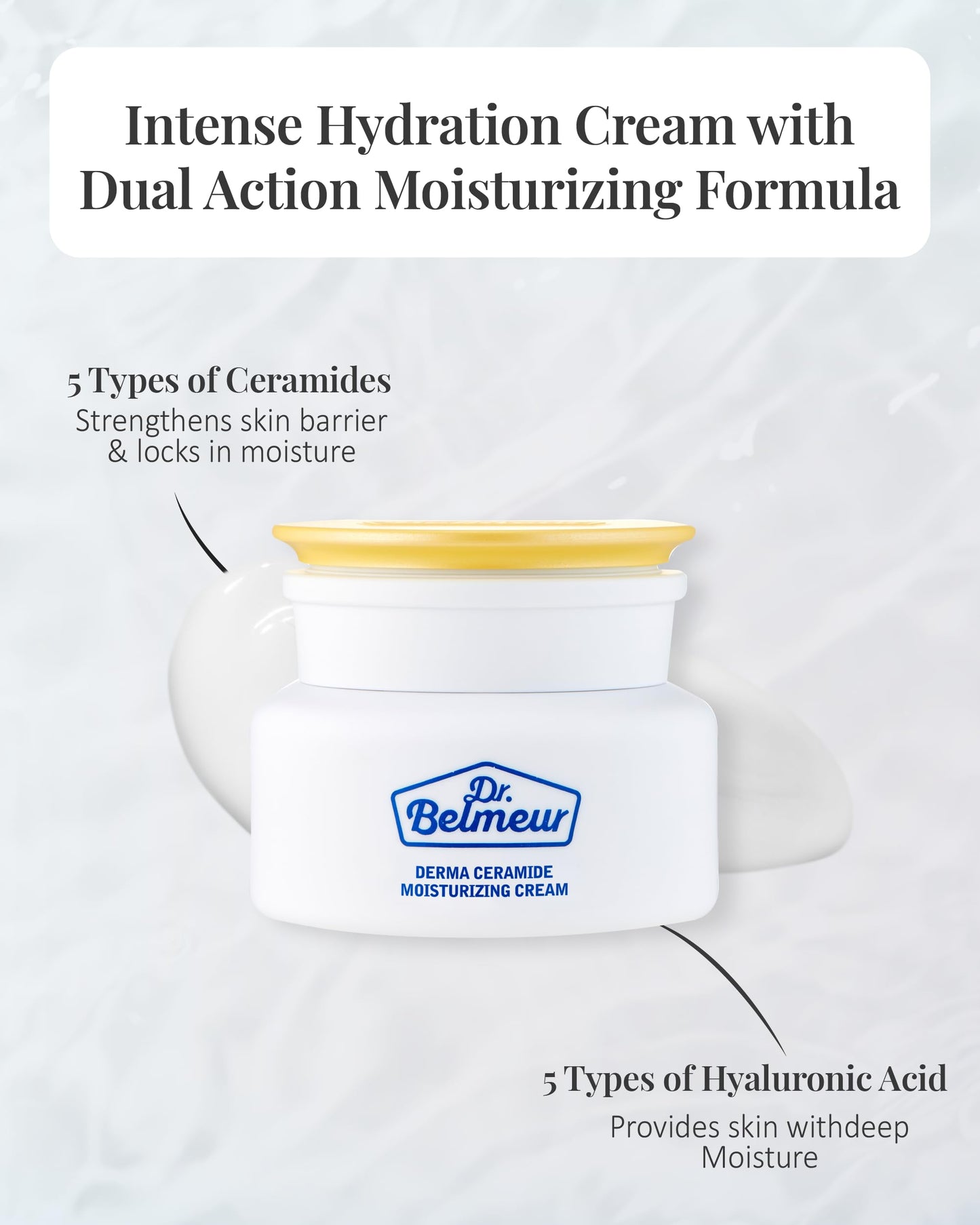 DR. BELMEUR Derma Ceramide Moisturizing Cream (1.7fl oz) - Dual Action Moisturizer for Intense Hydration. Korean Skin Care by LG Beauty. Ceramides & Hyaluronic Acid.