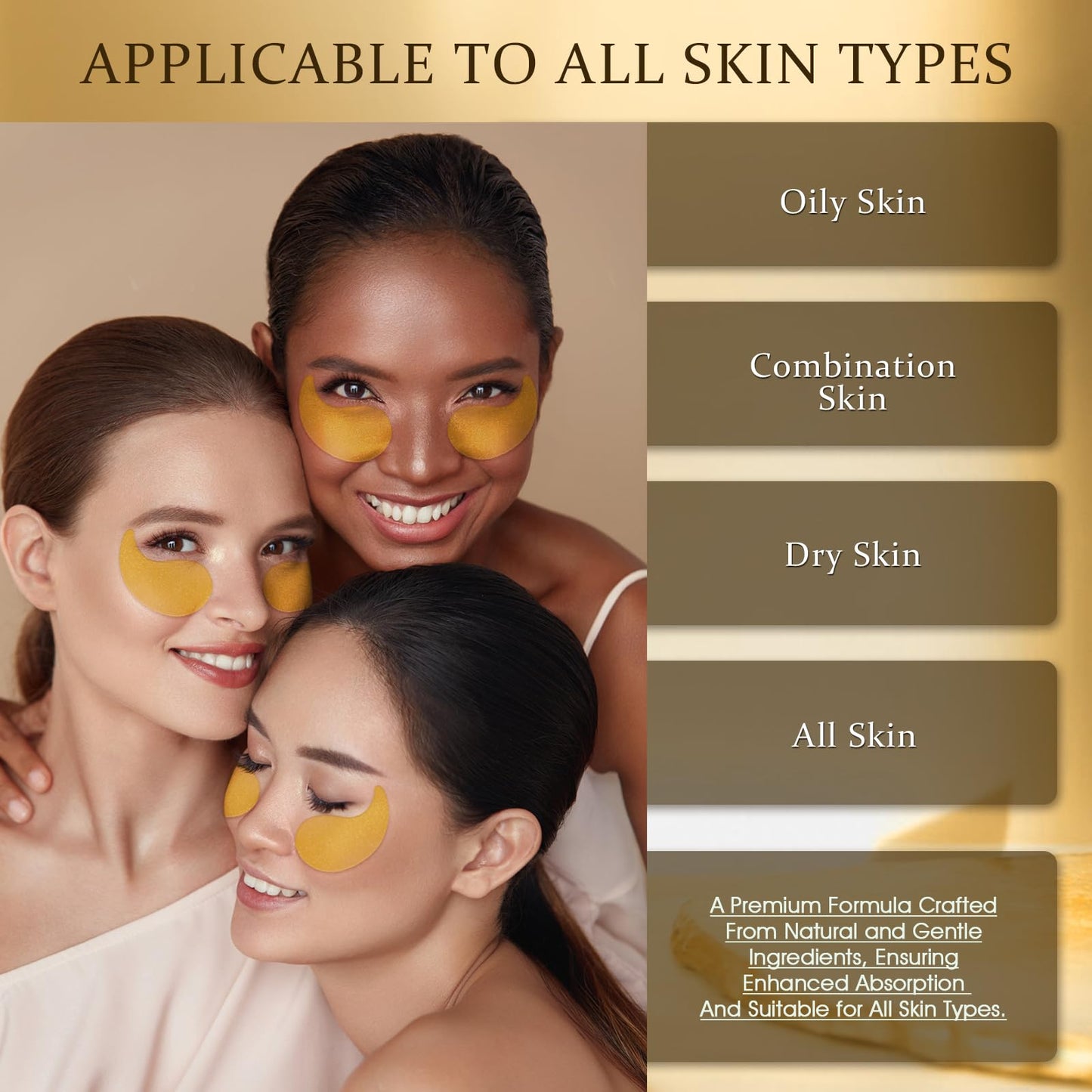 YOYORY Under Eye Patches for Dark Circles & Puffy Eyes - 60 Hydrogel Eye Mask Patches with Caffeine, Collagen & Niacinamide - Anti Wrinkle Smile Line Patches, Self Care Gifts for Women,Gold