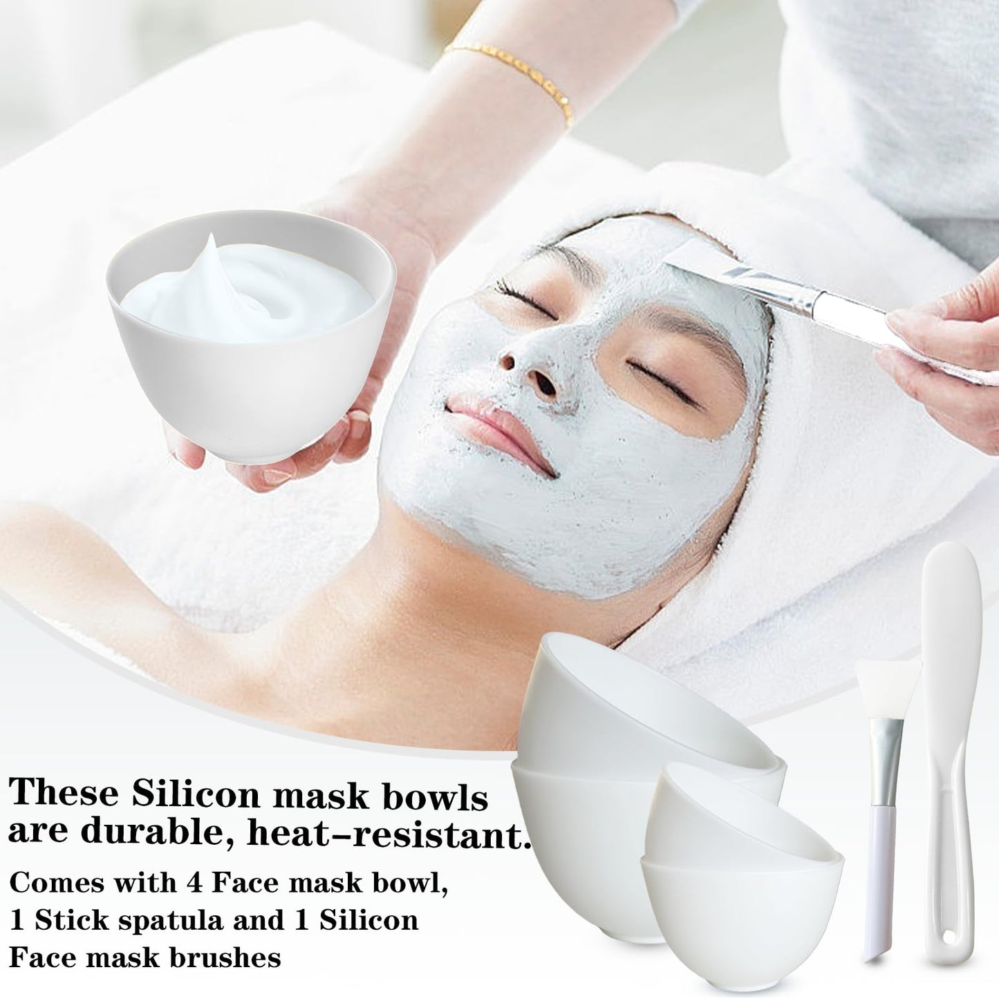 Bigwinyep 4Pcs Silicone Facial Mask Bowl DIY Face Mask Mixing Bowls for for Home Salon Spa Face Skin Applicator Bowl, White