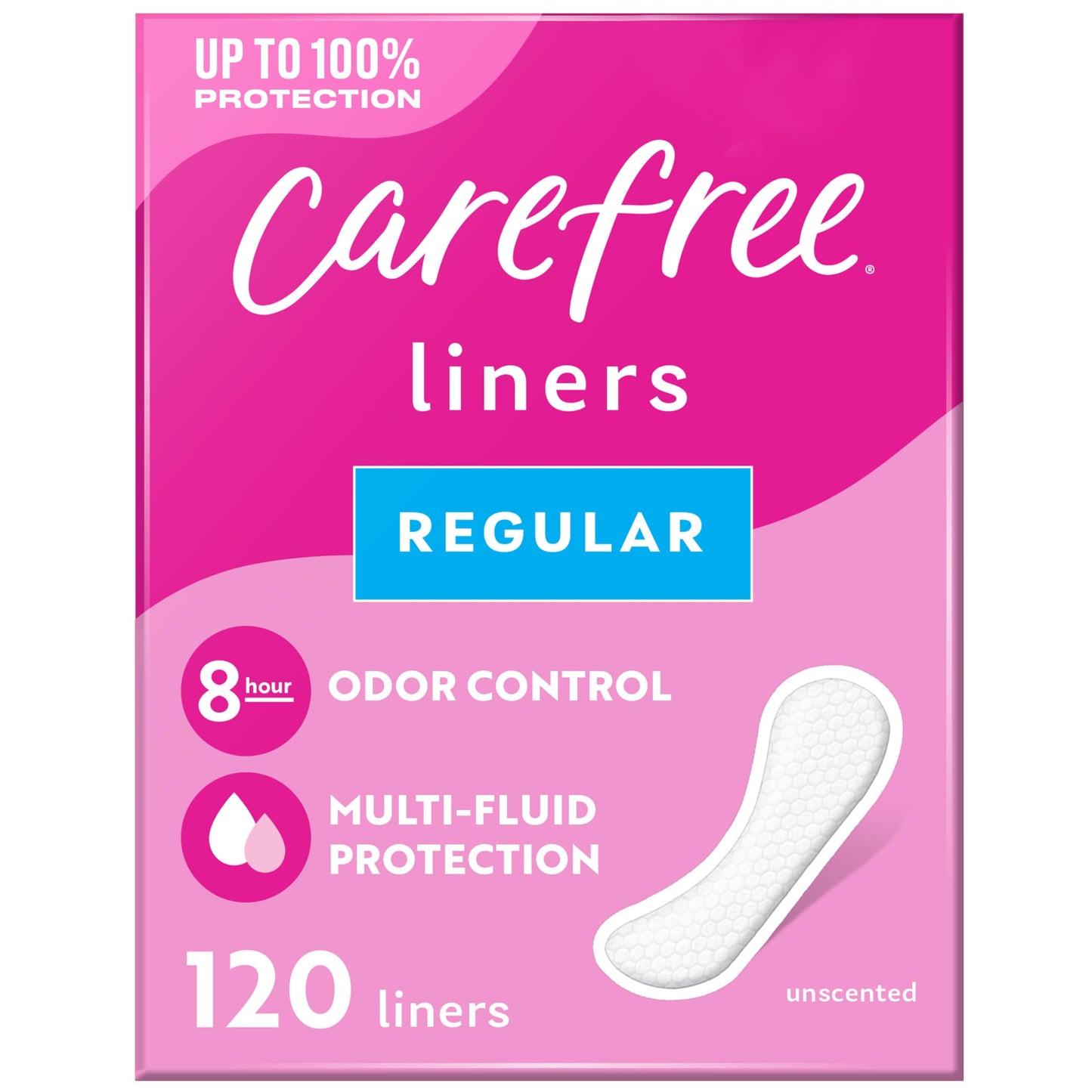 Carefree Panty Liners for Women, Regular, Unscented, 120 ct