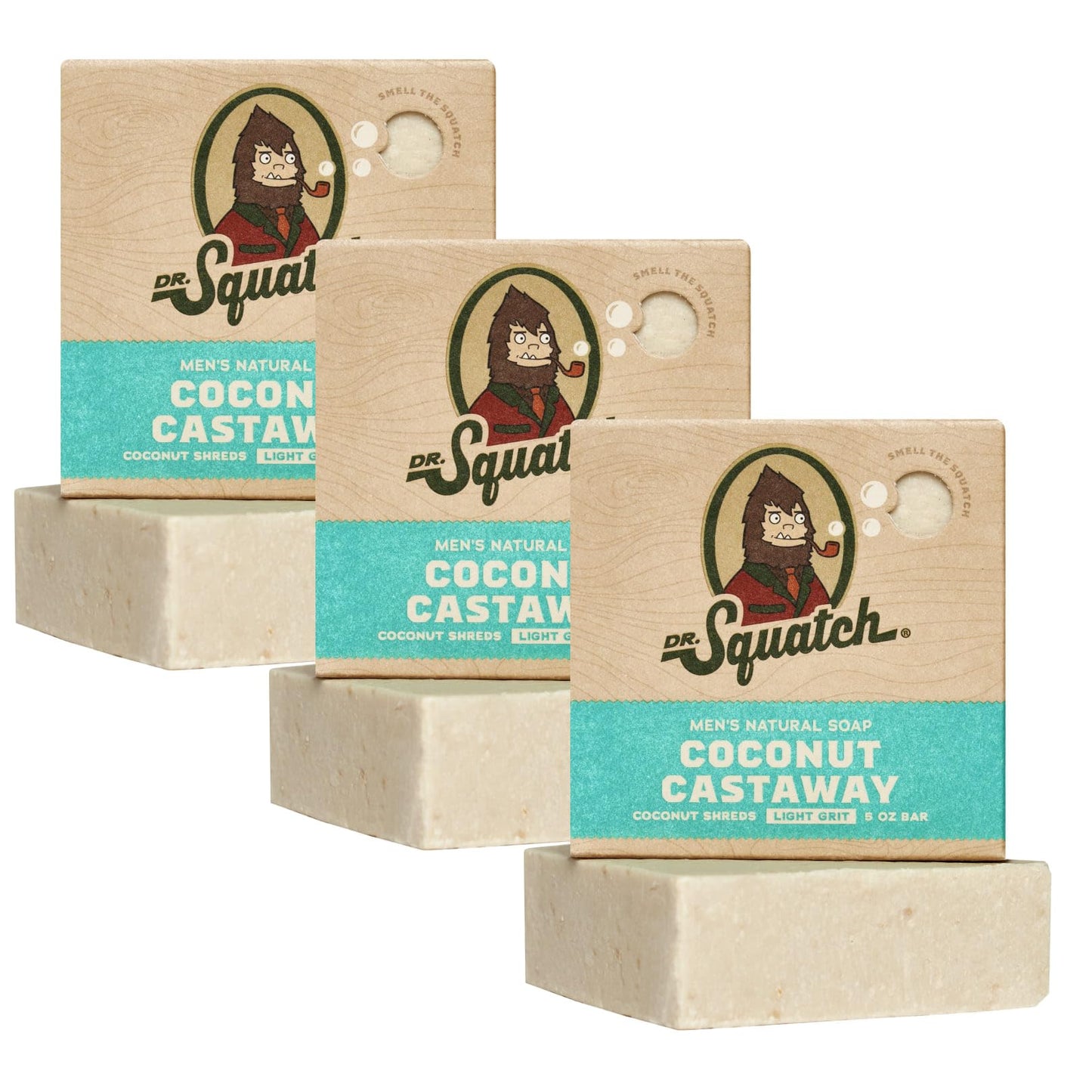 Dr. Squatch Natural Men’s Bar Soap - Cold Process Body Soap Bar with Natural Oils - Gifts for Men - Coconut Castaway (5 oz, 3-Pack)