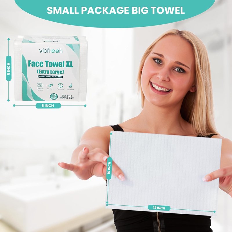 Disposable Face Towels - Ultra-Soft & Thick Travel Wipes for Sensitive Skin | 10"×12" | 15 Towels per Pack