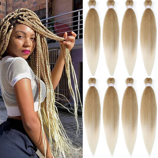 Pre stretched Braiding Hair 30 Inch 8 Packs Professional Hair Extensions Synthetic Braid Hair Crochet Braids Soft Yaki Texture Hot Water Setting(30",mixed blond & beige)