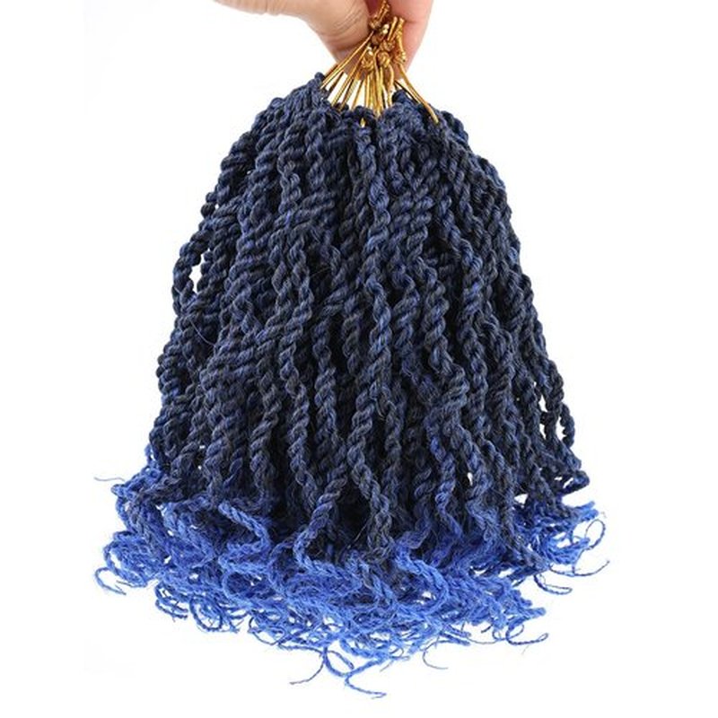 Kachanaa 8 Inch Wavy Senegalese Twist Crochet Hair With Curly Ends 8 Packs Synthetic Short Pre-Looped Kids Twisted Crochet Hair Havana Twist Braiding Hair Extension for Women Tblue#