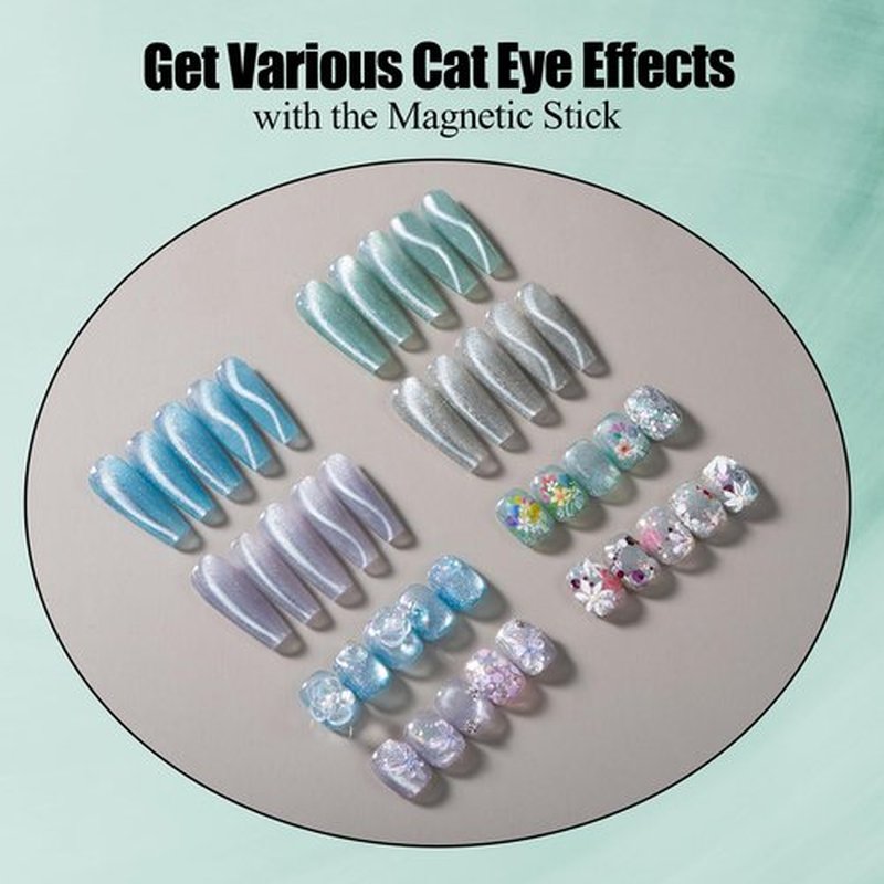 Adhere 4Pcs 12ML Glitter Sequins Cat Eye Soak Off UV LED Gel Nail Polish,Iridescent Aurora Flowing Sand Mica Crystals,Sparkling Diamond Magnetic Shining Jewel Shine Color with Magnet