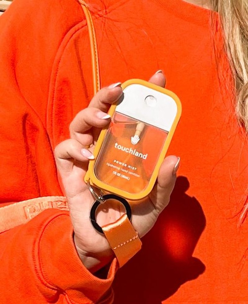 Touchland Mist Case for Power Mist and Glow Mist (1FL OZ), Protective and Stylish Hand Sanitizer Spray Accessory, Silicone Case with Keyring, Orange Spritz