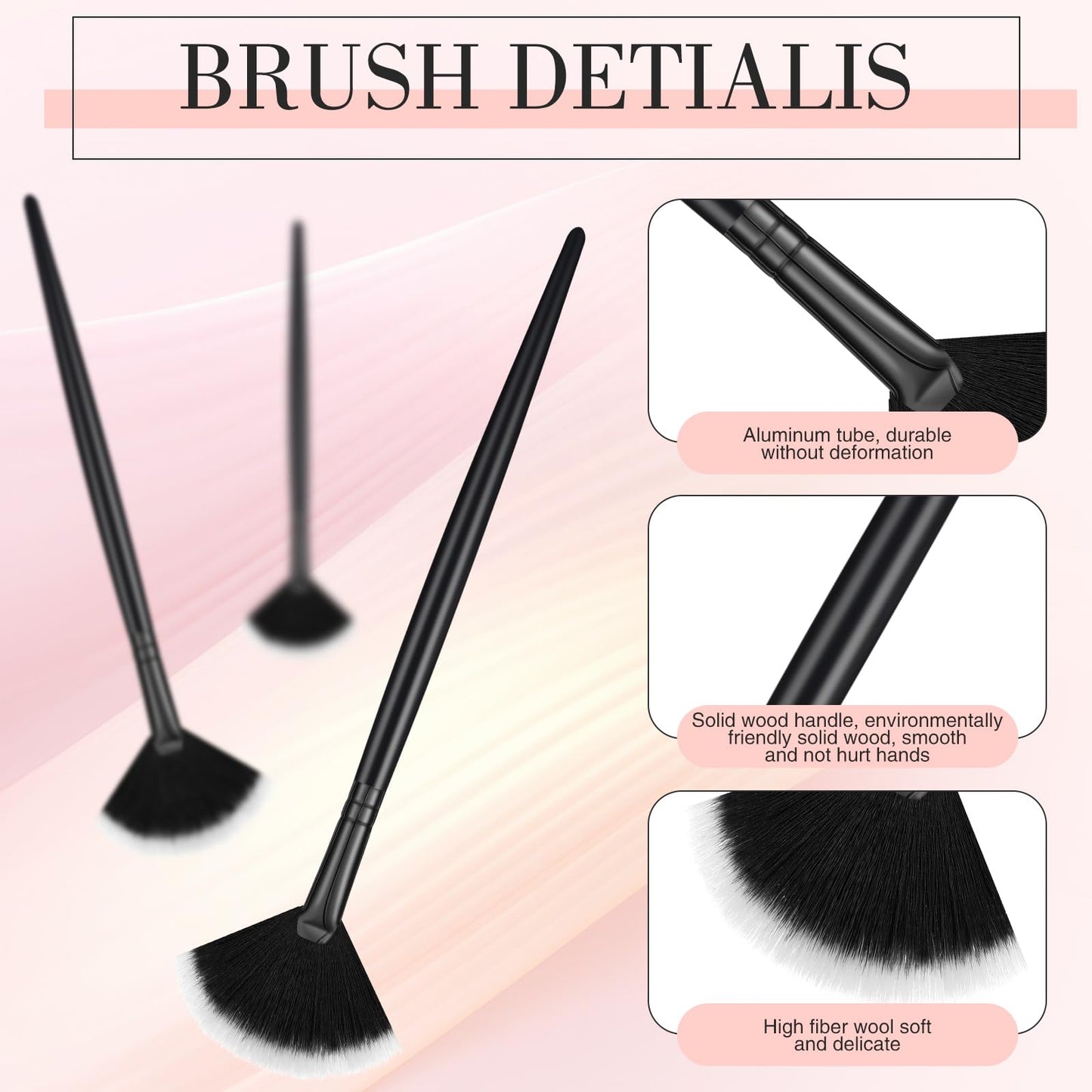 Ziliny 12 Pcs Soft Facial Fan Brush Blush Makeup Brush Face Mask Acid Applicator Multi Use Cosmetic Tools for Peel Mask Makeup for Mud Cream(Black)
